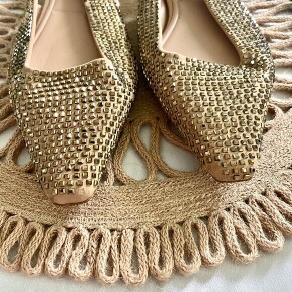 Zara Sparkly Slingback Gold Pointed Toe Rhinestone Flats Size 39 - Picture 4 of 9